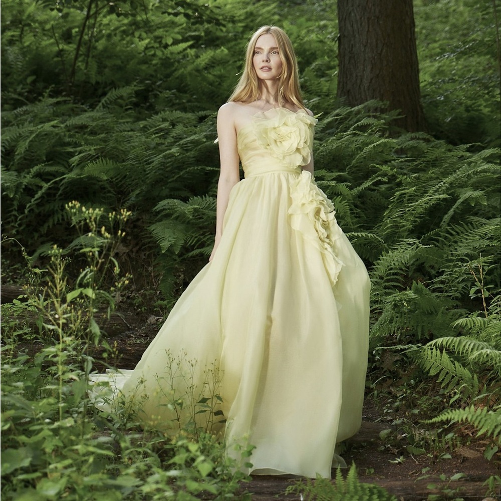MARCHESA Strapless Organza 3D Floral Gown Silk Maxi Dress